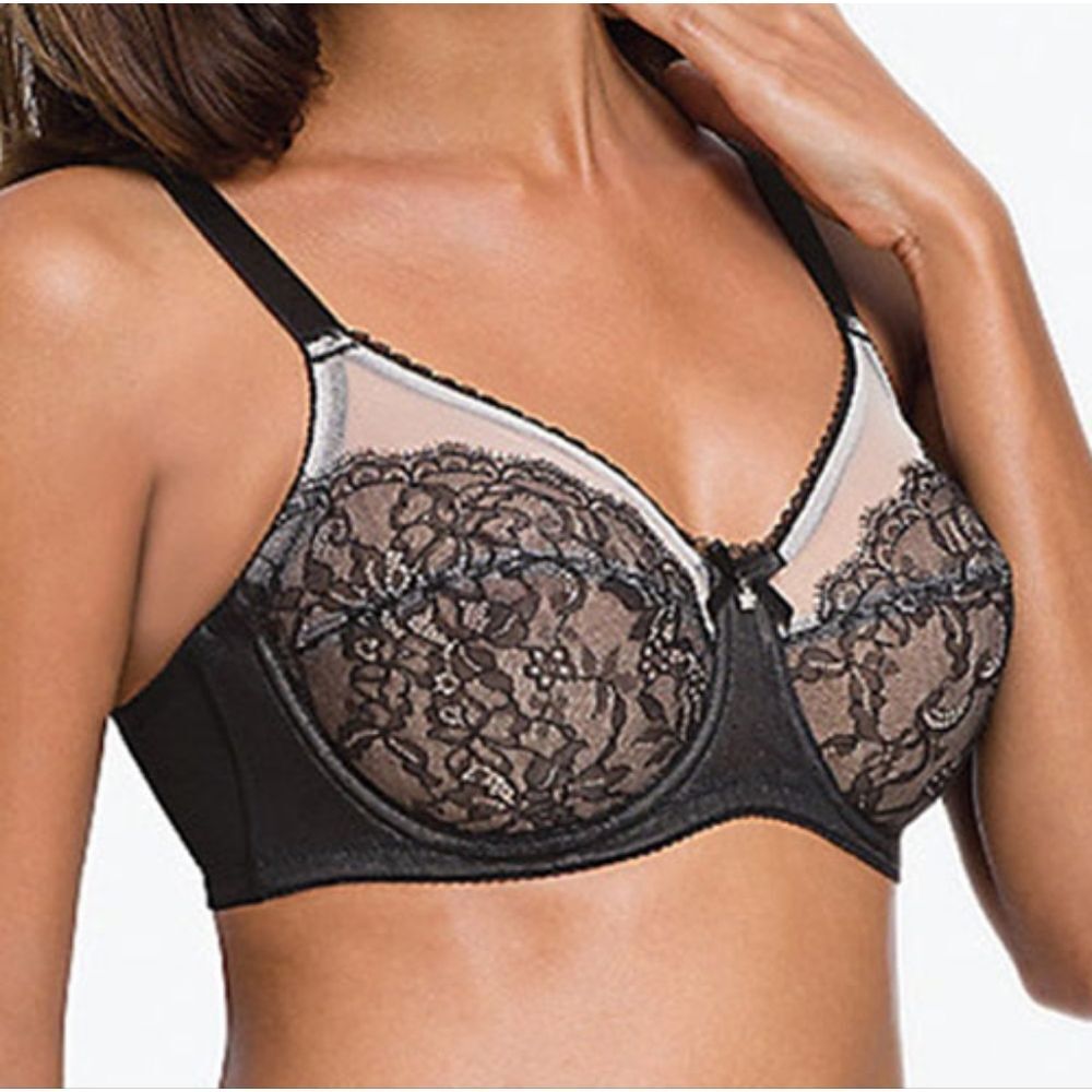 WACOAL black retro‎ chic full figure lace underwire bra 38G 855186
